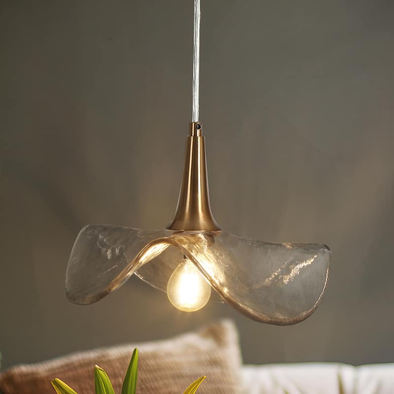 Modern 1-Light Gold Pendant Light Art Deco Glass Lights for Kitchen Island Bedroom - D11" x H67.9" Max