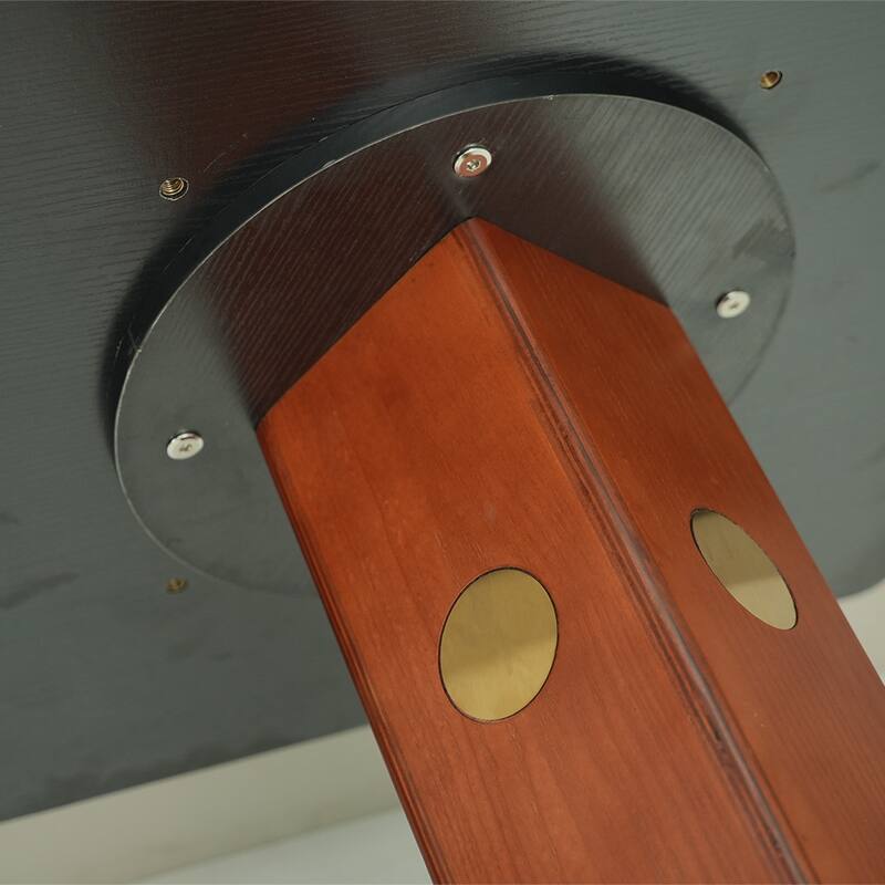 33" Retro Square Glass & Sintered Stone Tabletop Dining Table with Solid Wood Pedestal