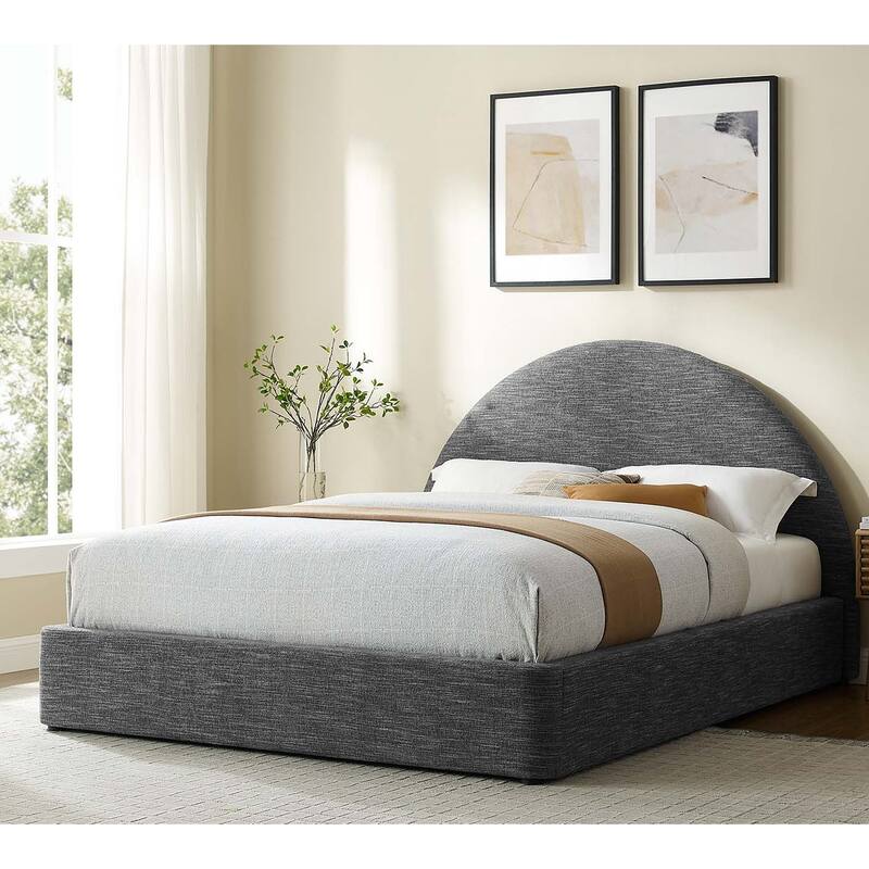 Palmetto Modern Round Headboard Slate Fabric Upholstered Full Size Platform Bed