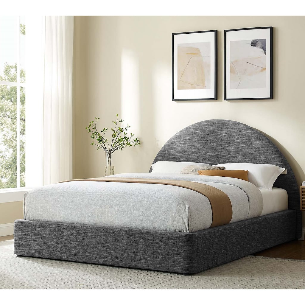 Palmetto Modern Round Headboard Slate Fabric Upholstered Twin Queen Platform Bed
