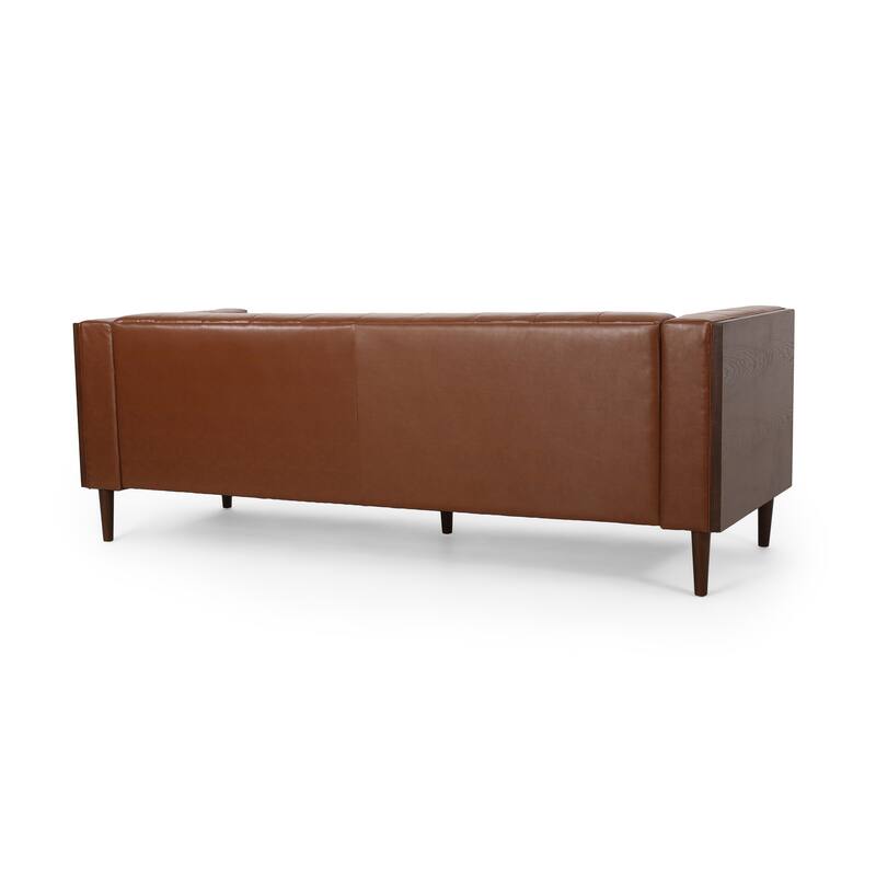 Faux Leather Button Tufted 3-seater Sofa with Birch Wood Legs