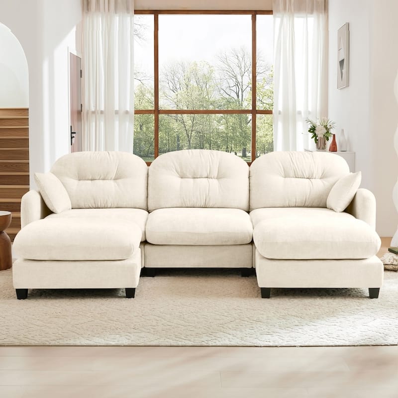 107" Modern Minimalist Modular Free Combination Sectional Sofa with 2 Throw Pillows - Beige
