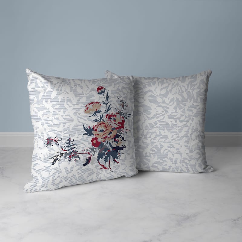 Opulent Orchid Roses Faux Suede Reversible Throw Pillow Gray and Red
