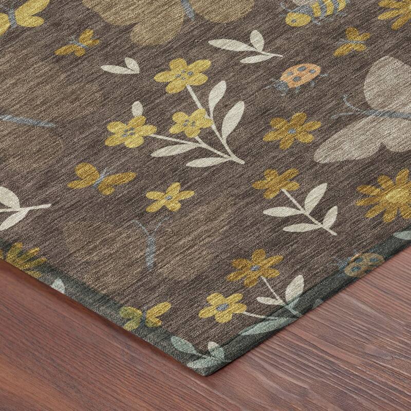 Machine Washable Indoor/ Outdoor Whimsy Butterfly Chantille Rug