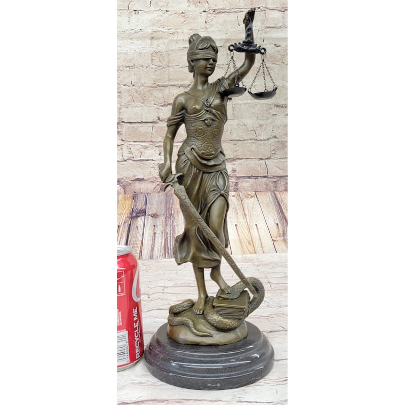 Large 14” Heavy Solid Bronze Lady Blind Justice Statue Lawyers Themis Deal Decor
