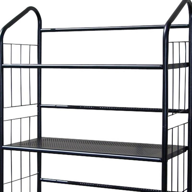 Contemporary Design Space-Saving Black Metal Vertical Bookcase for Garage Living Room or Bedroom