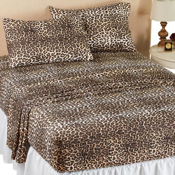 Leopard Animal Print Bed Tite Sheets & Pillowcases Set Bed Bath