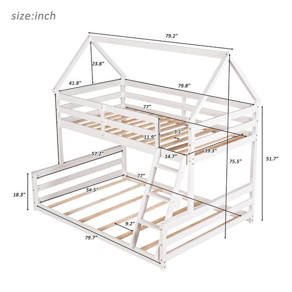House Bed Design Twin over Full House Bunk Bed with Built-in Ladder,Full-length Guardrail