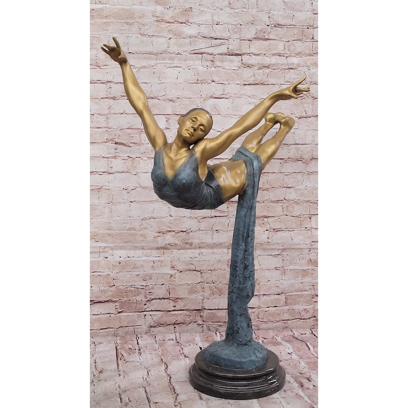 Bronze Ballerina Sculpture – Modern Gold And Blue Patina Ballet Dancer Statue