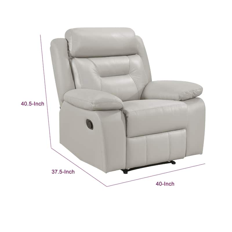 Conia Manual Reclining Chair, Light Gray Silver Leather
