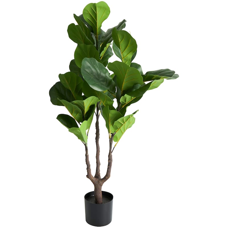Faux Foliage Fiddle Leaf Artificial Tree with Black Pot - Green - Roche River Decor - 19"W x 24"L x 49"H