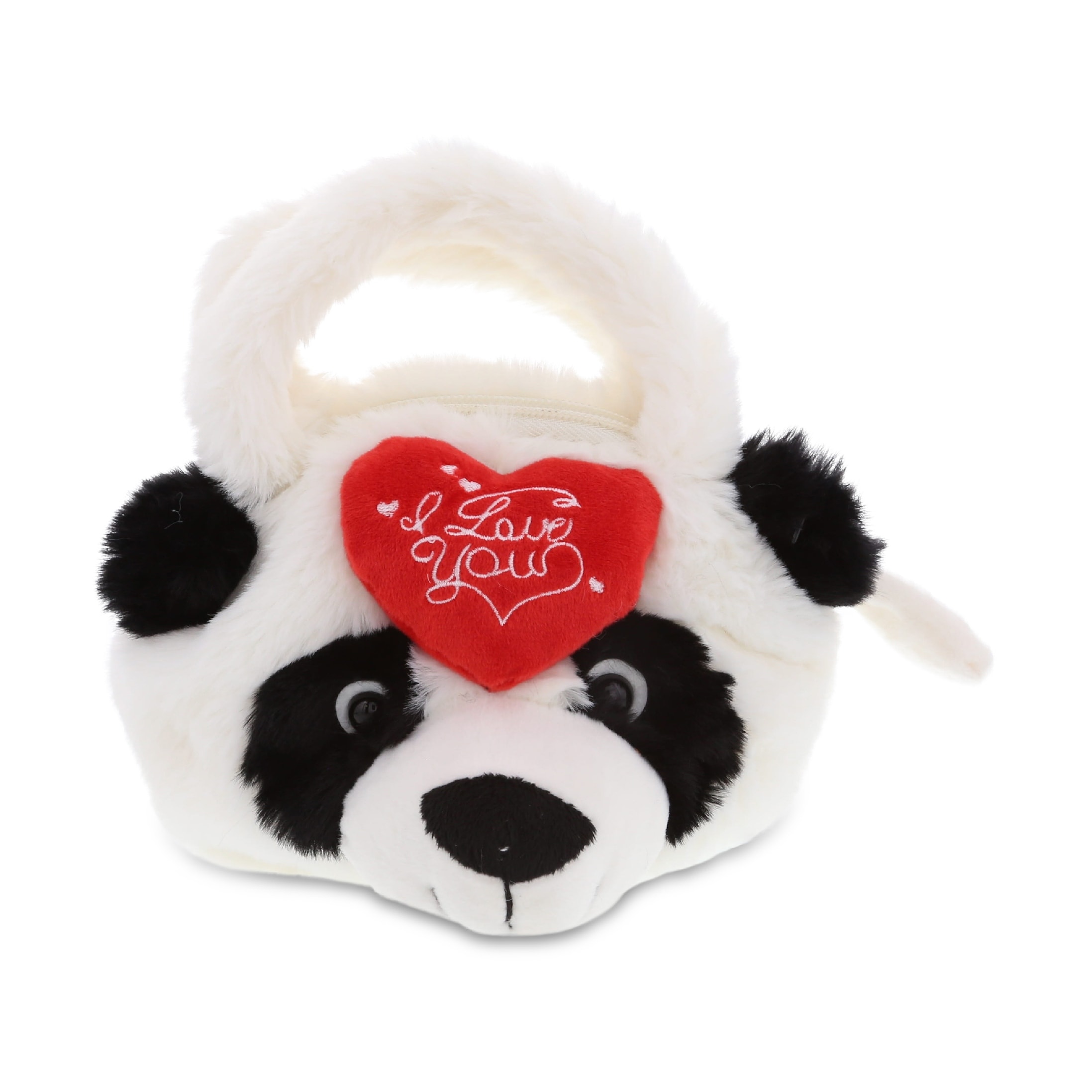 DolliBu I LOVE YOU Super Soft Plush Panda Handbag with Red Heart