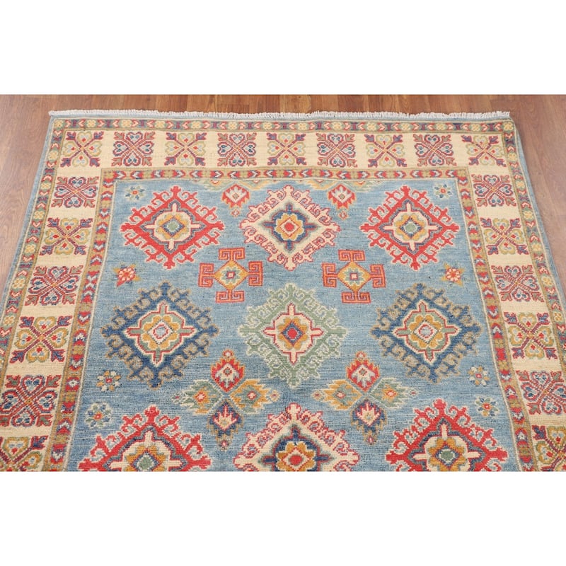 Light Blue Traditional / Geometric Kazak Rug Handmade Wool Carpet - 3'11"x 5'10"