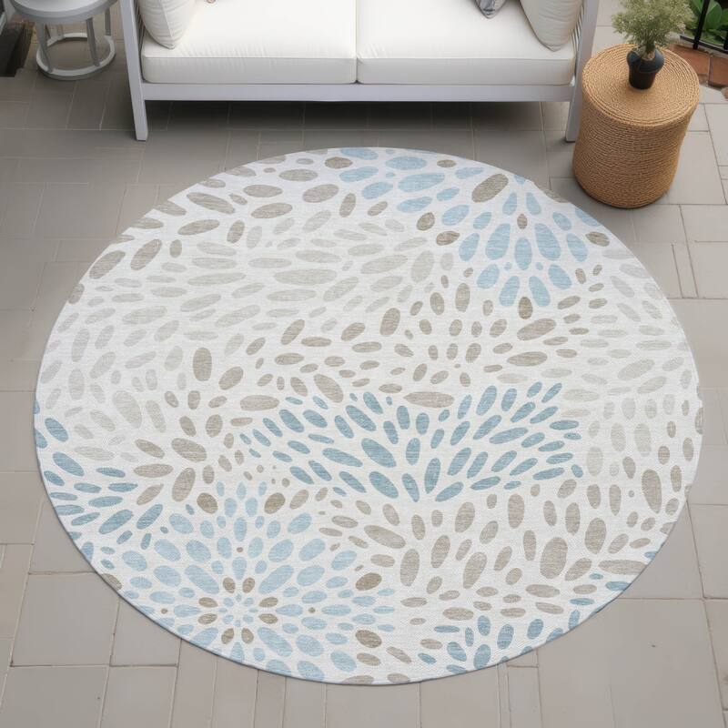 Machine Washable Indoor/ Outdoor Modern Genoa Chantille Rug - Ivory - 8' x 8'