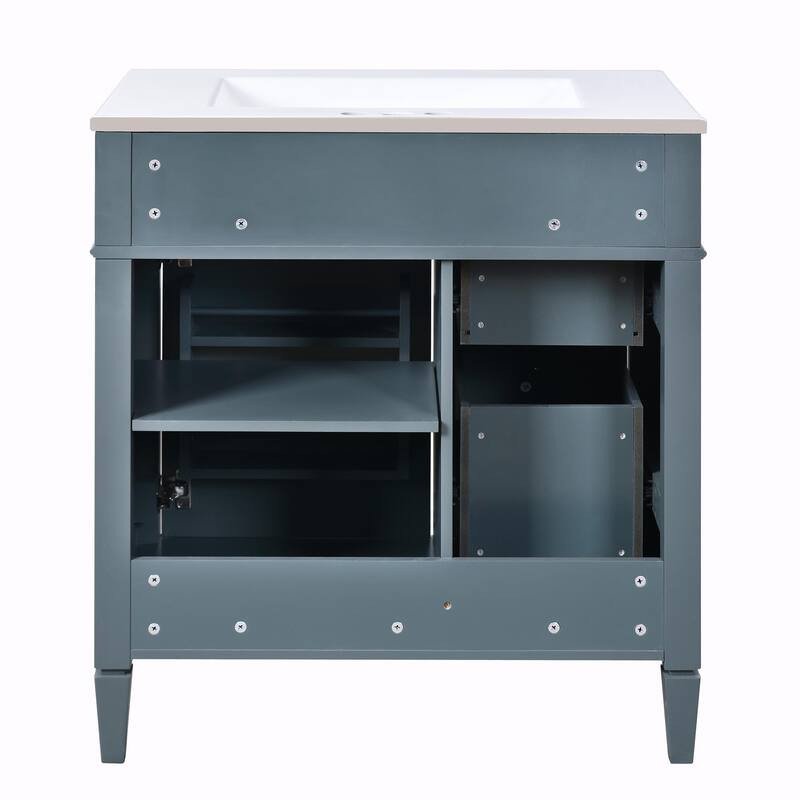 30'' Modern Bathroom Vanity with Top Sink, 2 Drawers and Tip-out Drawer