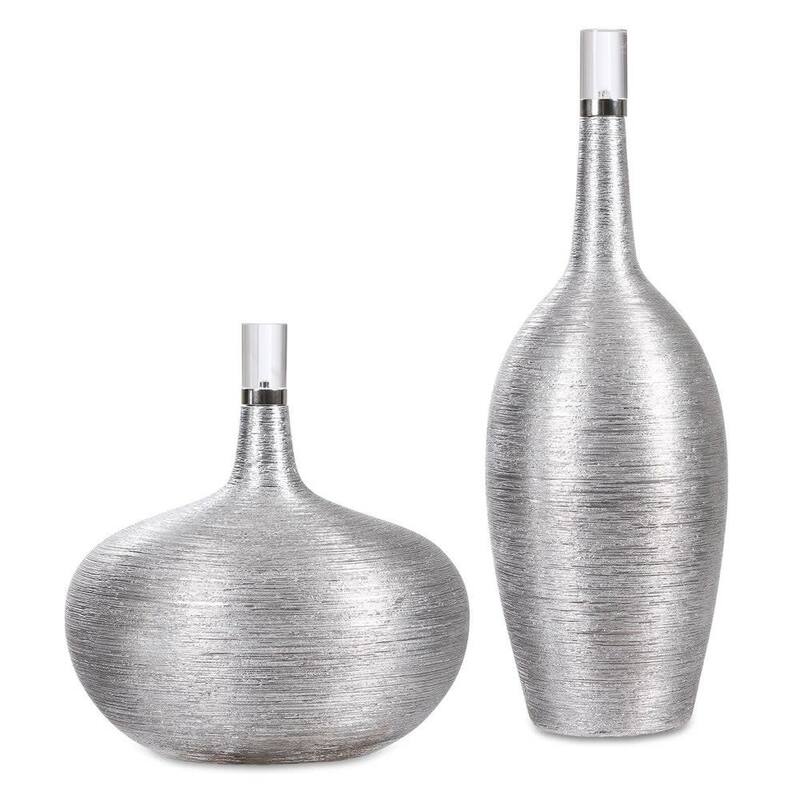 Uttermost 17883 Gatsby 6" Wide Ceramic and Crystal Bottles - Set of 2 - Brushed Nickel / Silver