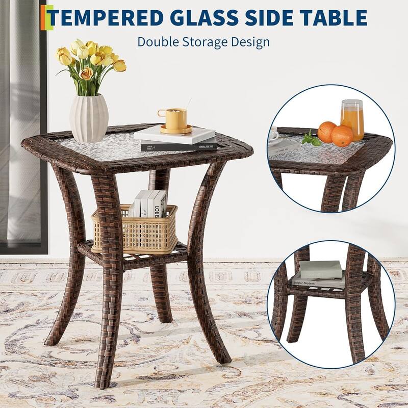 3 Piece Patio Rocking Bistro Set with Side Table & Comfortable Cushions
