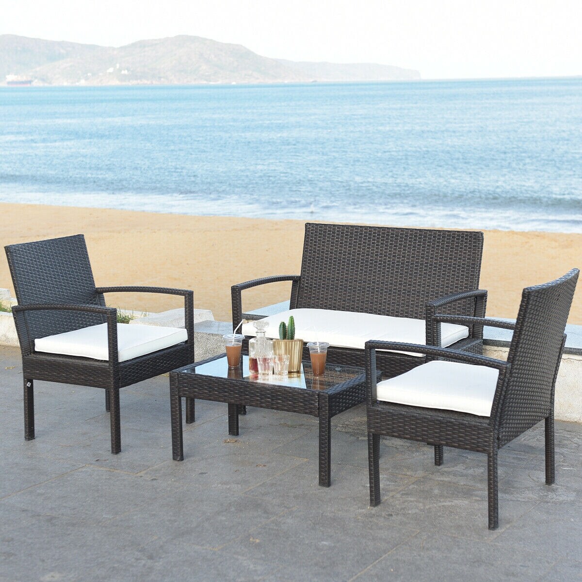 Shop Gymax 4 Pc Rattan Patio Furniture Set Garden Lawn Sofa Cushioned Seat Wicker Sofa On Sale Overstock 27282423