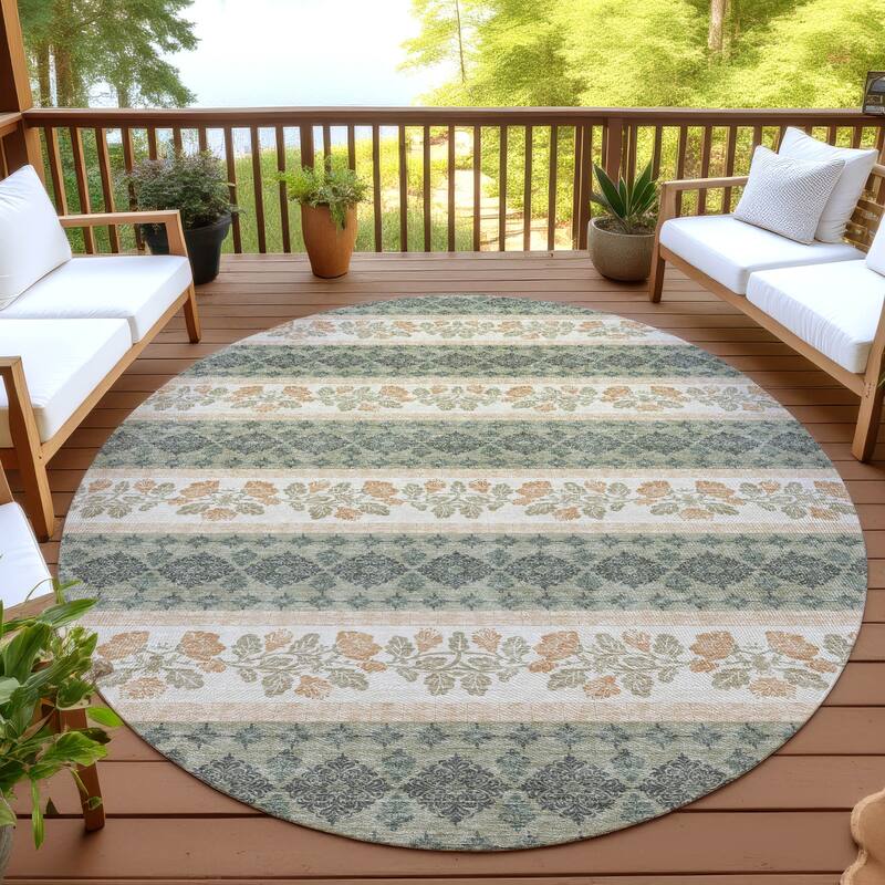 Machine Washable Indoor/ Outdoor Stripe Sochi Chantille Rug - Sage - 8' x 8'