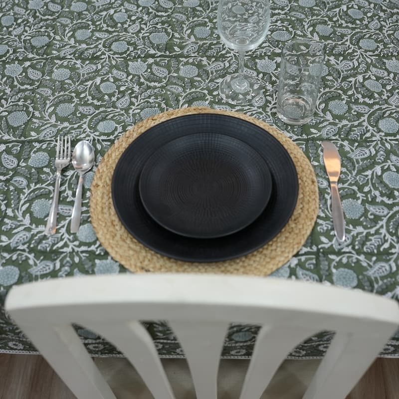 Fabdivine Handmade Block Print Cotton Brown Table Cover or Cloth Dining, Farmhouse & Kitchen Décor