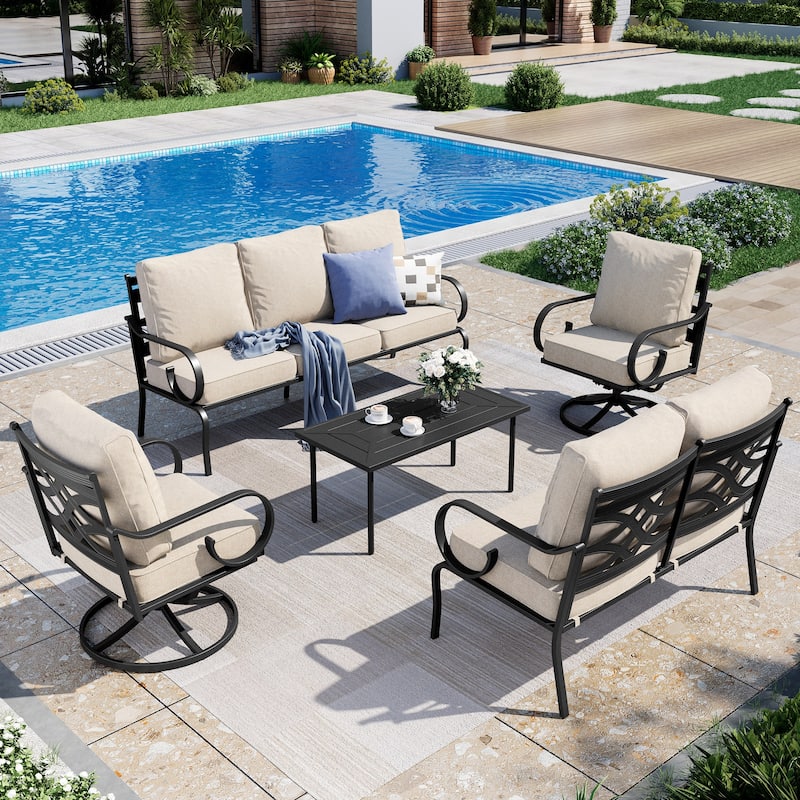MAISON ARTS 5/7-Seat Patio Conversation Set with 3-Seat Sofa, 2/4 Single Chairs, 2-Seat Sofa and 1 Coffee Table - Set 3 - 5-Piece
