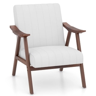 Gymax Modern Accent Chair Leathaire Leisure Armchair w/ Rubber Wood