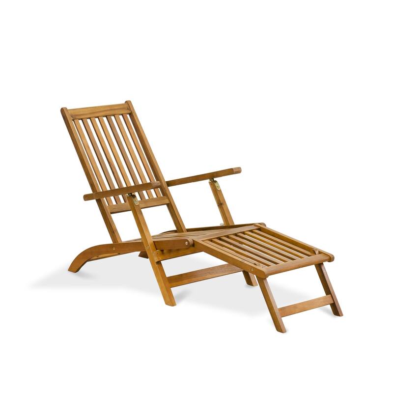 East West Furniture Salinas Patio Chaise Lounge - Outdoor Acacia Wood Sun lounger Chair for Poolside, Deck, Lawn, Natural Oil