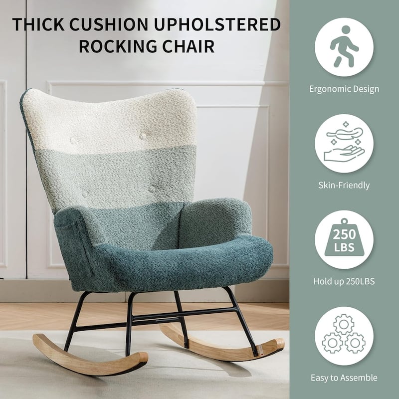 Rocking Chair Upholstered Glider Rocker Rocking Accent Chair Padded Seat with High Backrest Armchair