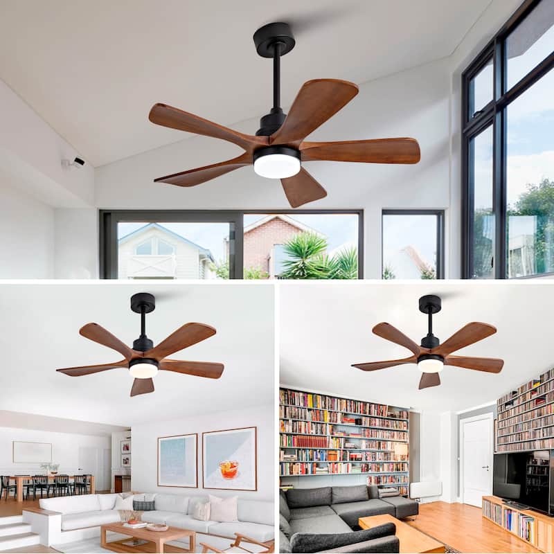 42 Inch Modern Ceiling Fans With Lights and Remote Control, 5 Solide Wood Blades, Reversible DC Motor