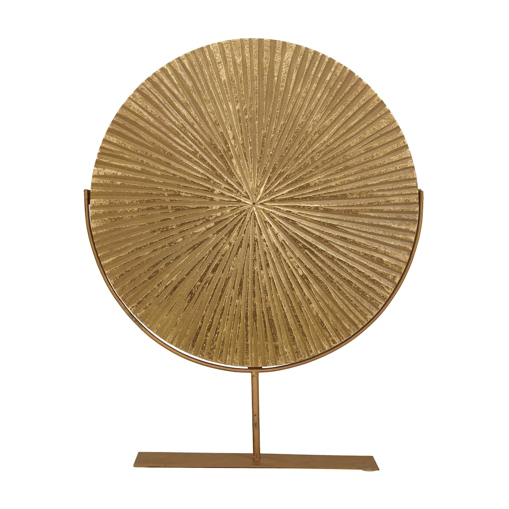 Metal Wood Starburst Carved Sculpture with Stand - Gold, Black, White - CosmoLiving by Cosmopolitan