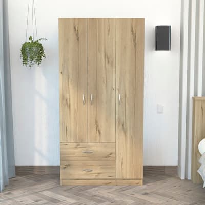 TUHOME Austral 3 Door Armoire with Drawers, Shelves, and Hanging Rod - N/A