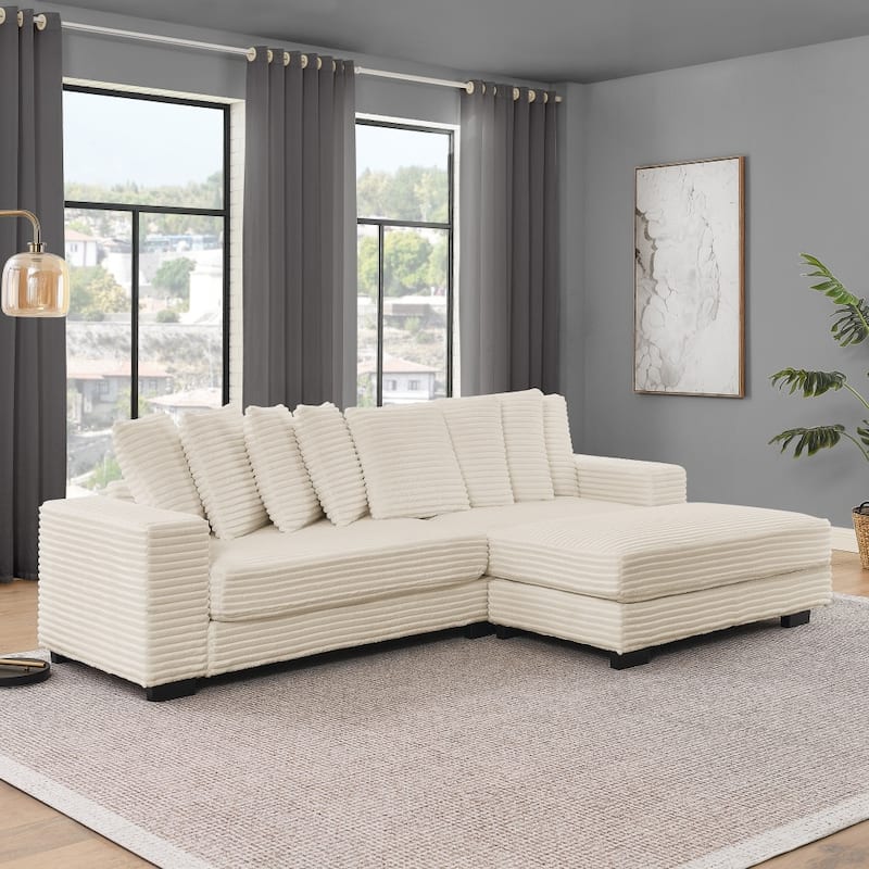 110.63" L-Shaped Modular Convertible Corduroy Tufted Upholstered Sleeper Sectional Sofa