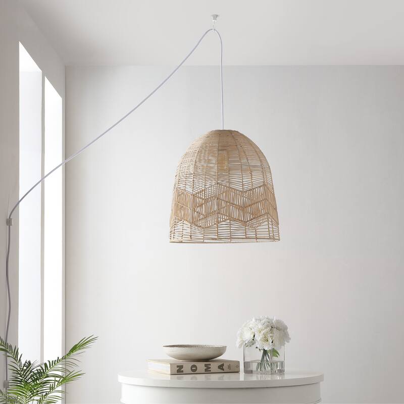 Lucas 1-Light Farmhouse Coastal 180" Cord Plug-In or Hardwired LED Pendant, by JONATHAN Y