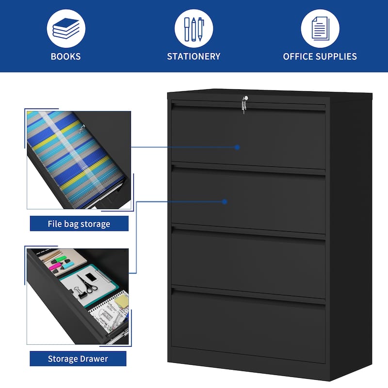 35"W 2/3/4-drawer Lateral Locking Steel File Cabinet for A4, Legal, Letter
