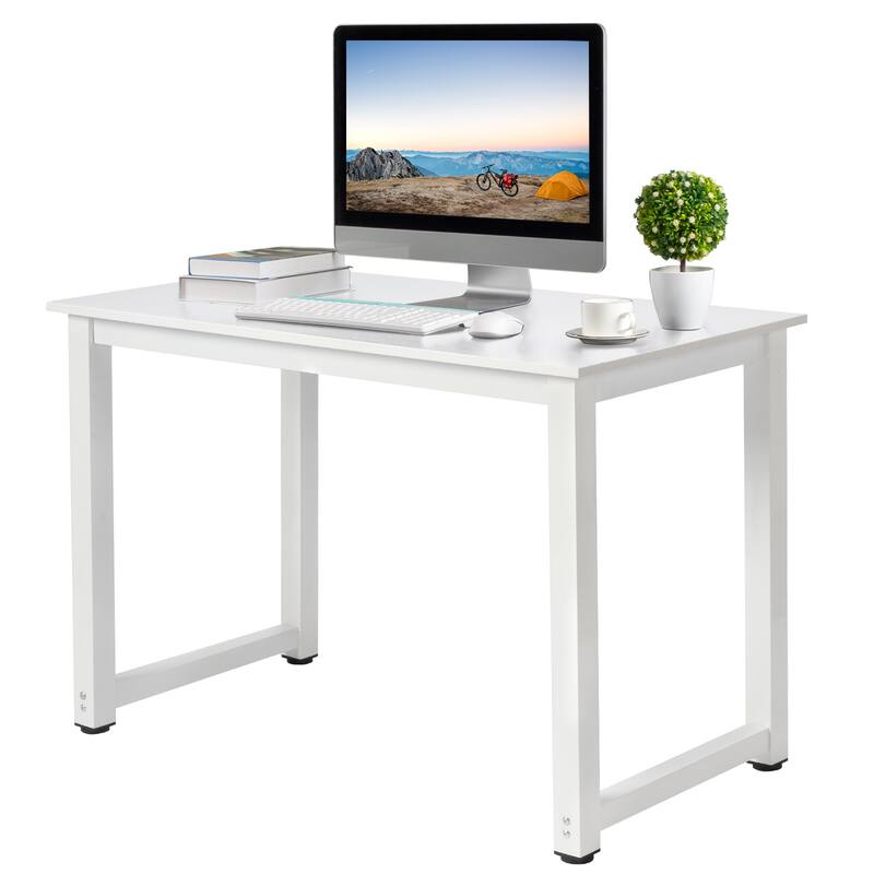 Modern White Particleboard Computer Desk with Steel Frame Workstation for Home Office or Study Use