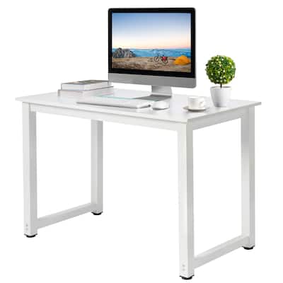 Modern White Particleboard Computer Desk with Steel Frame Workstation for Home Office or Study Use