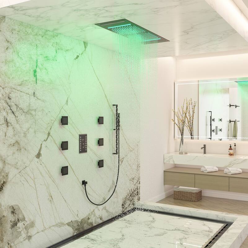 Luxury Shower System, 64-Color LED Music Multi-Function Thermostatic Shower Faucet Set with 6 Body Jets & Handheld Shower Head