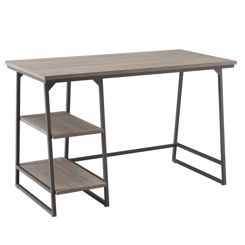 Home Office Desk with Stepped Shelf - Wood & Iron Desk, 48" L x 24" W