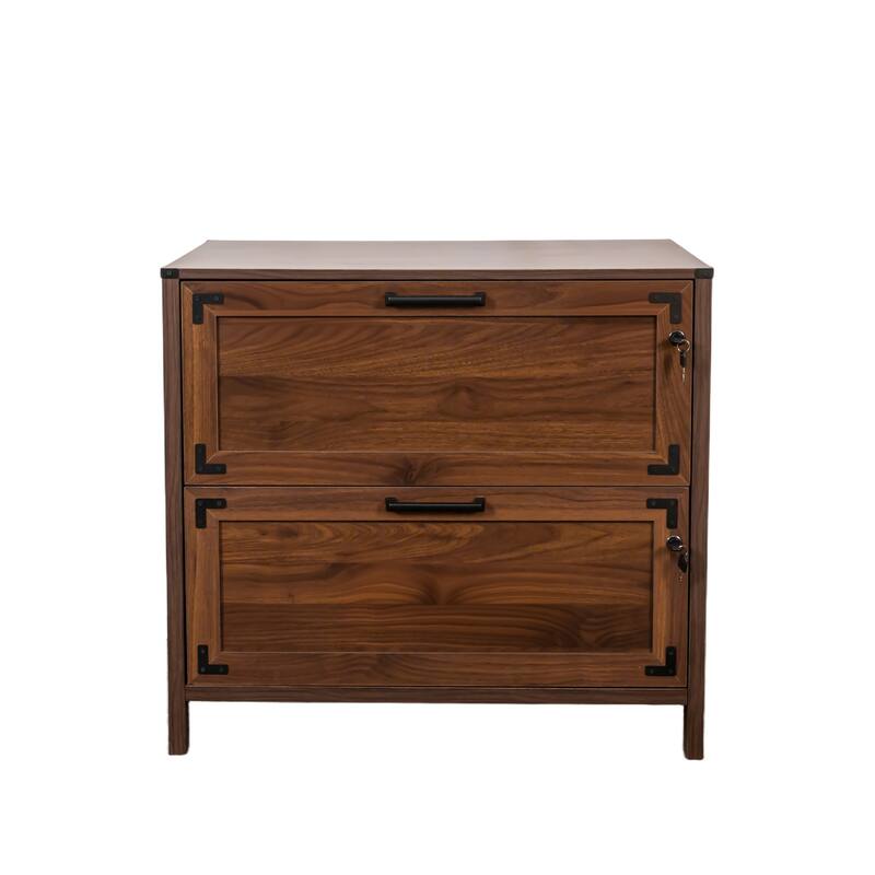 Roomfitters 2-Drawer Farmhouse File Cabinet with Lock, Wooden Filing Cabinet for Home Office Organization