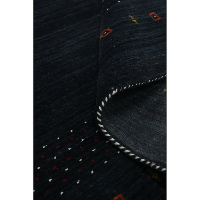 Hand Knotted Oriental 100% Wool Carpet Tribal Animal Pictorial Navy Blue & Blues Gabbeh Area Rug - 8' 9'' X 8' 10''