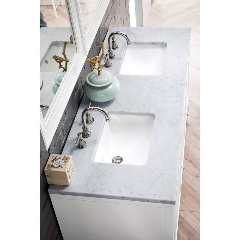 James Martin Vanities Athens 60" Double Vanity Cabinet, Glossy White - Carrara Marble