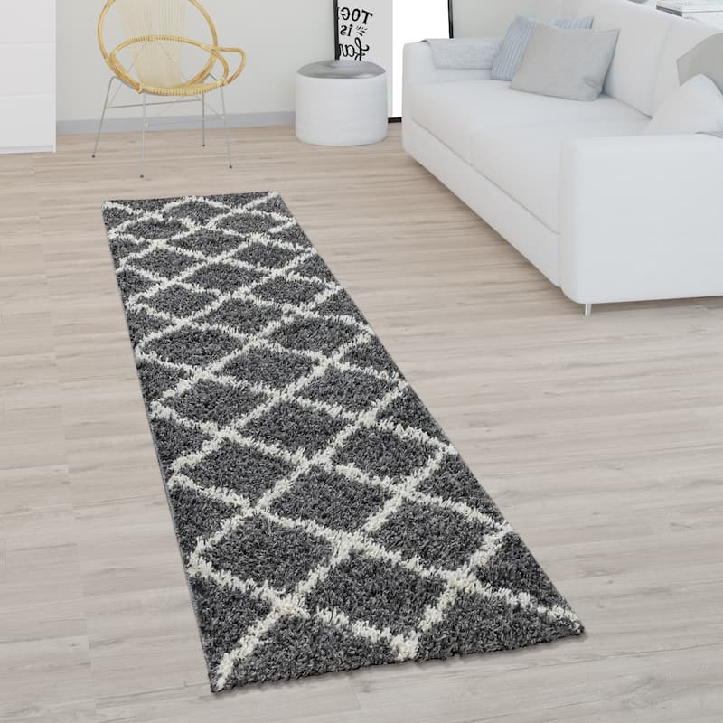 Soft Shag Rug in Anthracite with Diamond Pattern - Scandi Design