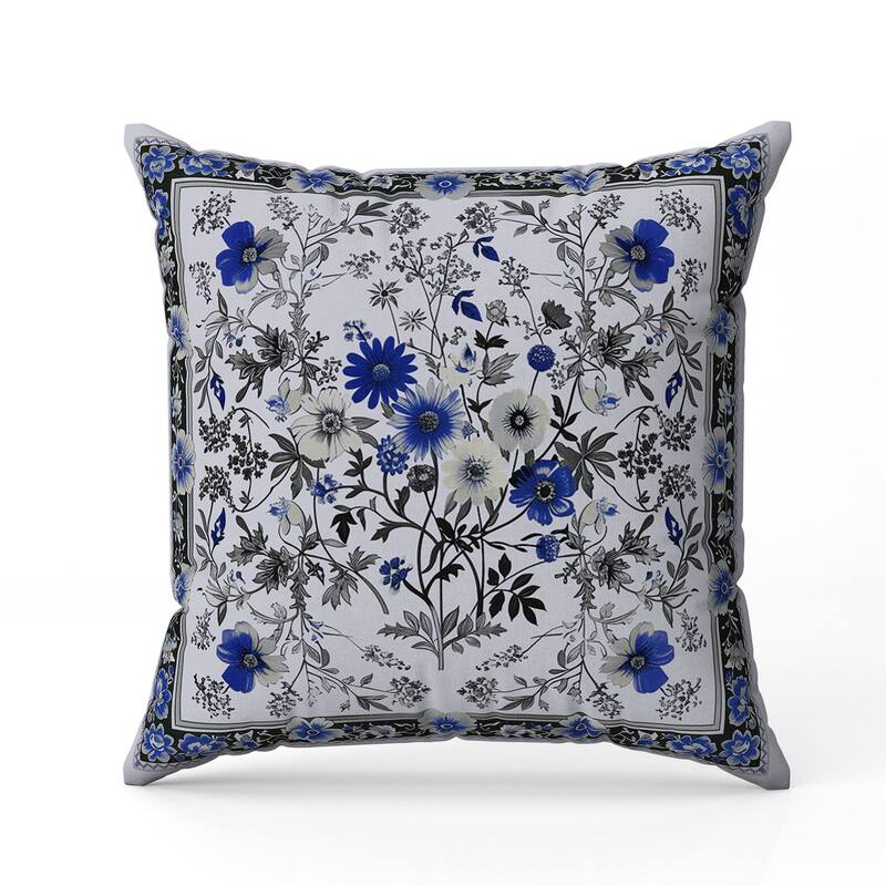 Garden Glory Faux Suede Reversible Throw Pillow Blue and Gray