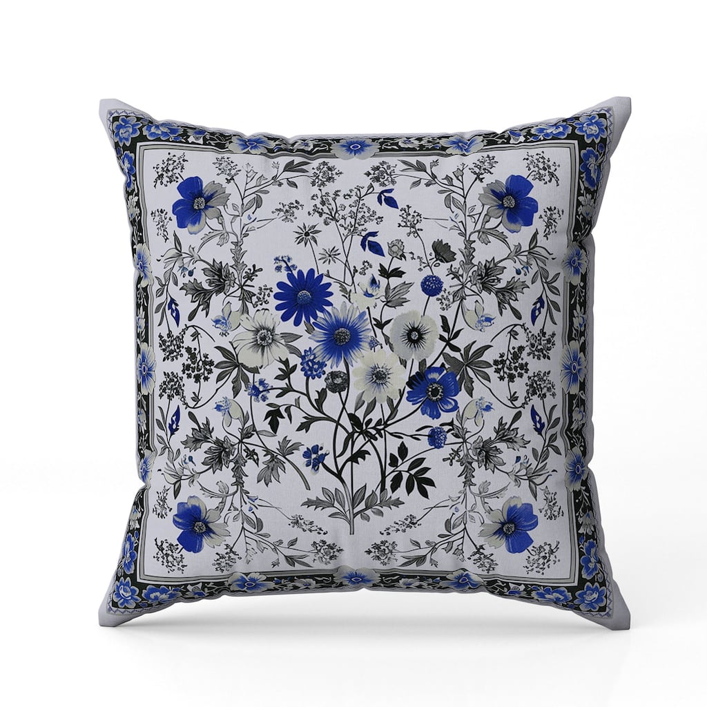 Garden Glory Indoor/Outdoor Reversible Throw Pillow Blue and Gray