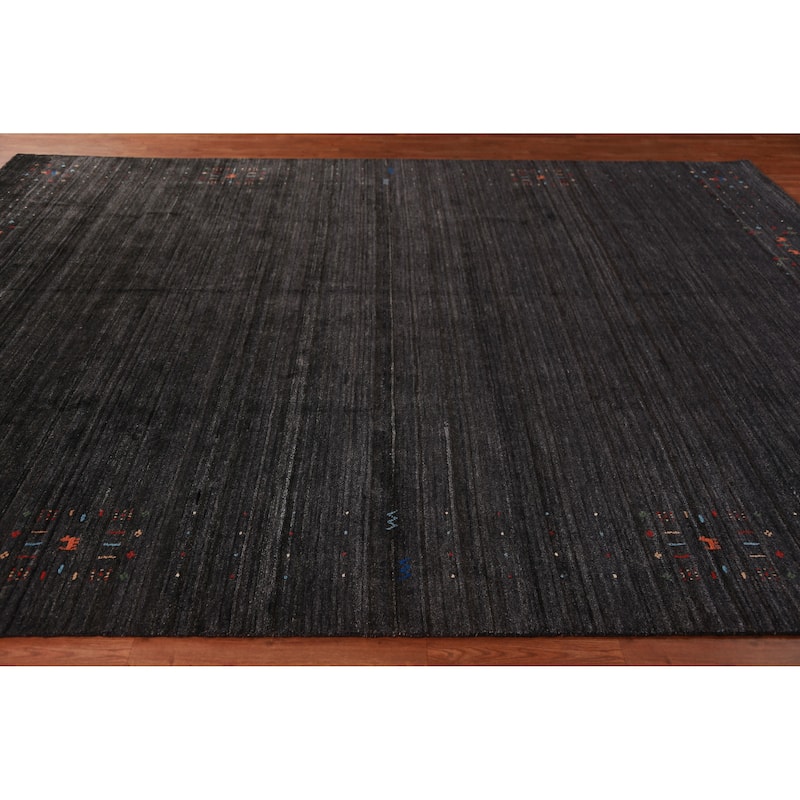 Charcoal Tribal Gabbeh Indian Area Rug Handmade Wool Carpet - 9'1" x 12'1"