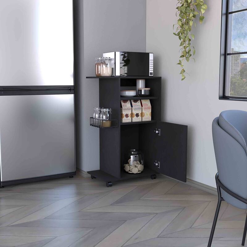 Clip Kitchen cart, Single Door Cabinet, Four Casters -Black