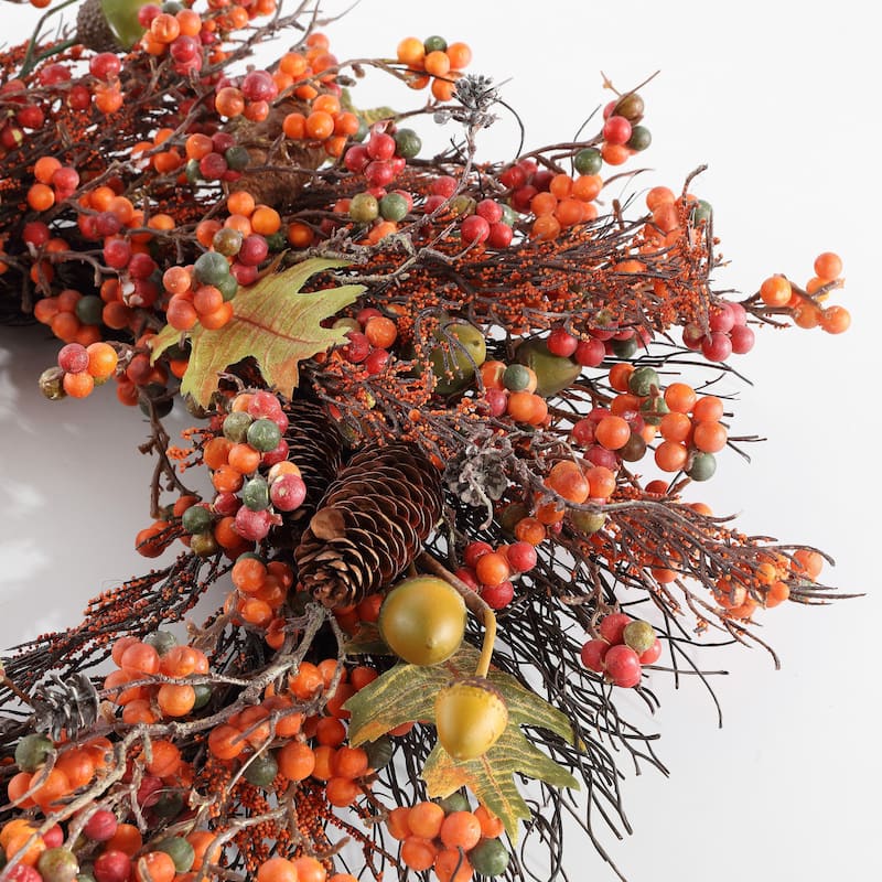 SAFAVIEH Faux 26 Inch Berry, Acorn, Pine Cone & Oak Leaf Wreath - 26" W x 26" D x 7" H