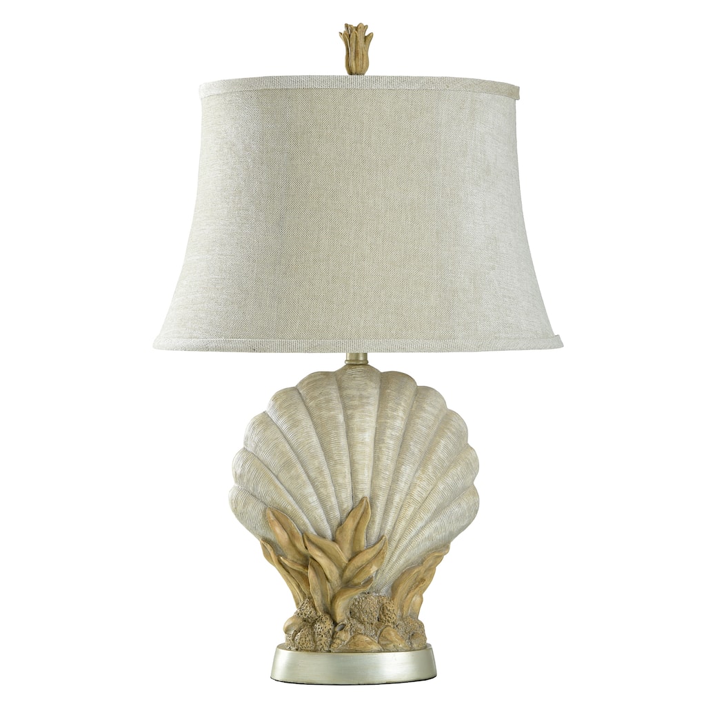StyleCraft Avoca Beach Table Lamp - Sandstone Finish - White Softback Fabric Shade