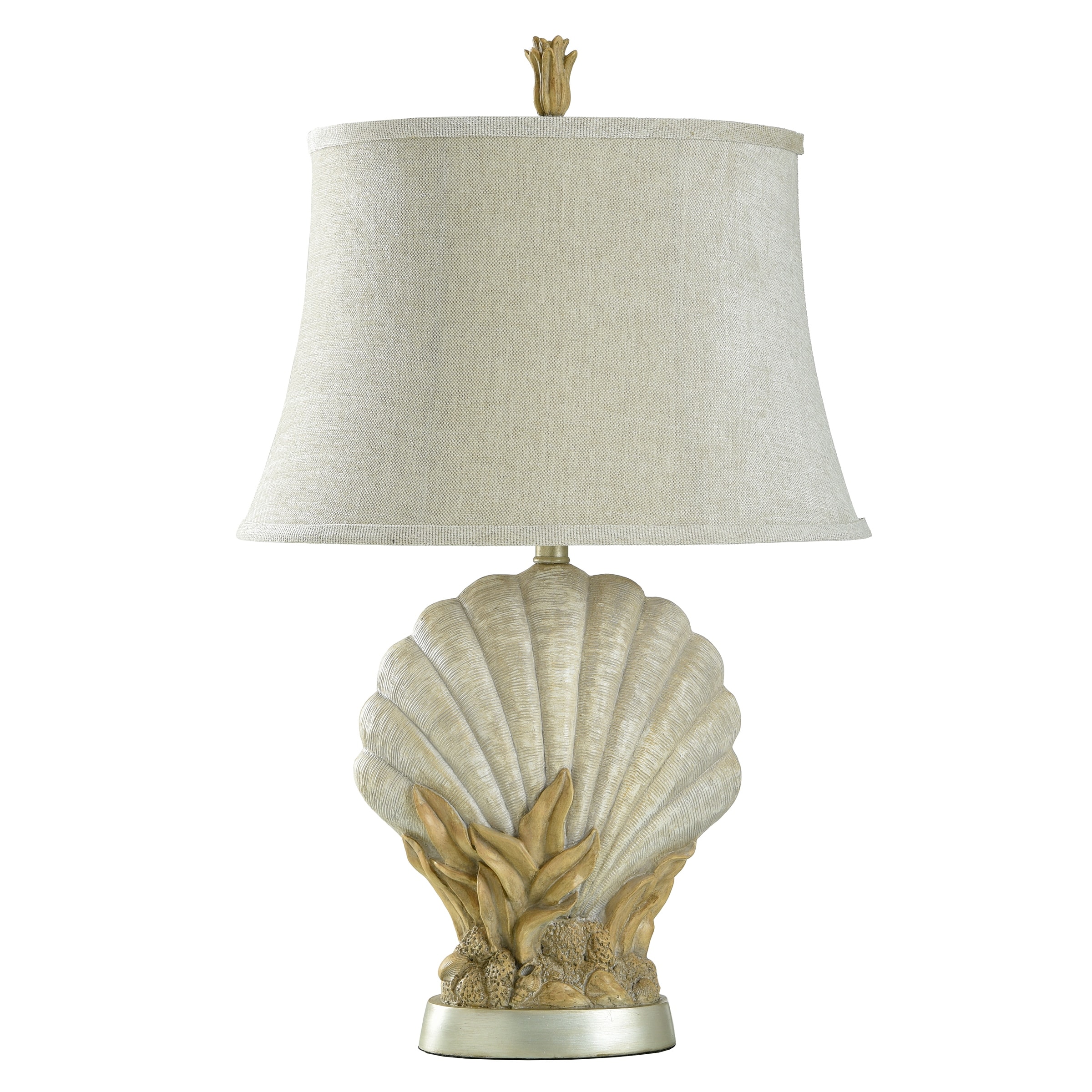 StyleCraft Avoca Beach Table Lamp - Sandstone Finish - White Softback Fabric Shade