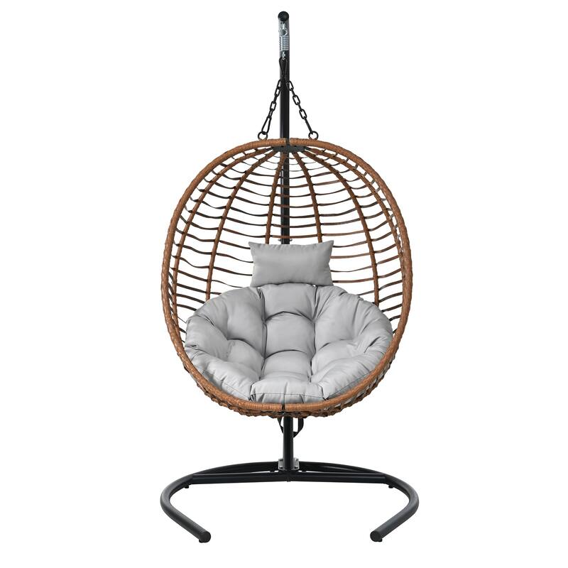 Single Person Folding Wicker Hammock Swing Chair with Adjustable Anti-Slip Feet